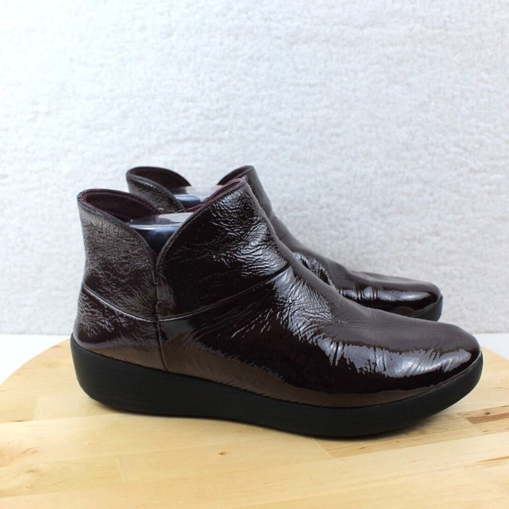 FitFlop Leather Boot Womens 9 Ankle Zip Purple Maroon Comfort Shoe Lightweight